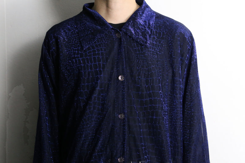 purple crocodile pattern L/S sheer shirt