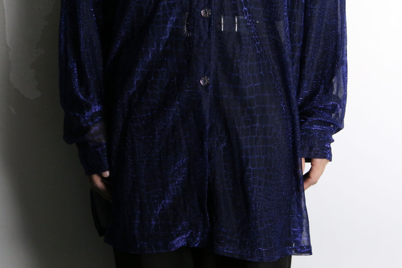 purple crocodile pattern L/S sheer shirt