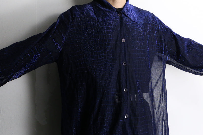 purple crocodile pattern L/S sheer shirt