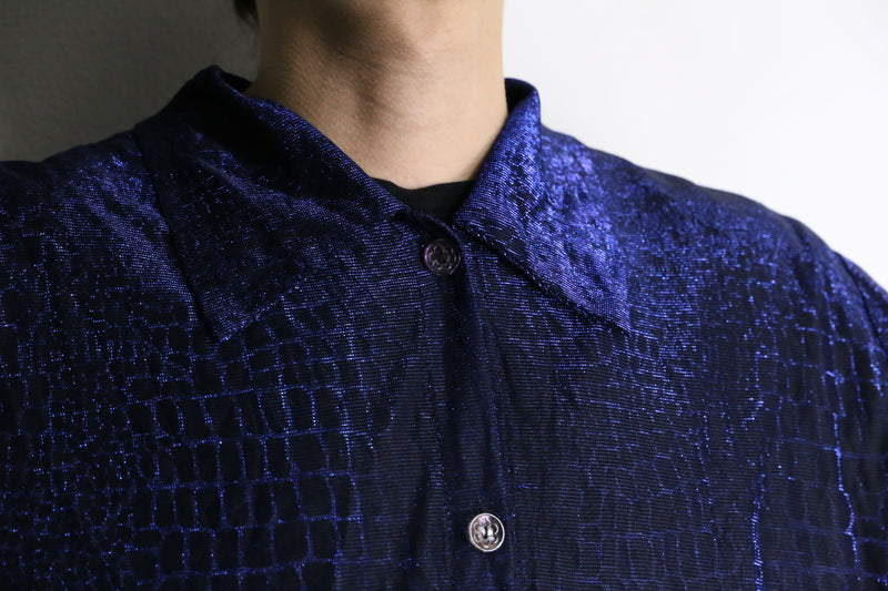 purple crocodile pattern L/S sheer shirt