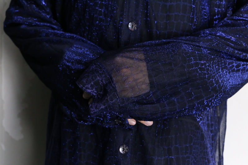 purple crocodile pattern L/S sheer shirt