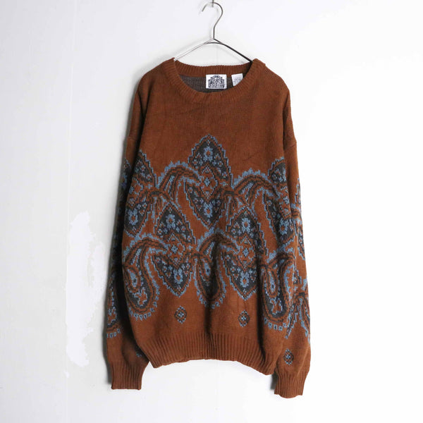 brown braided pattern clue neck knit