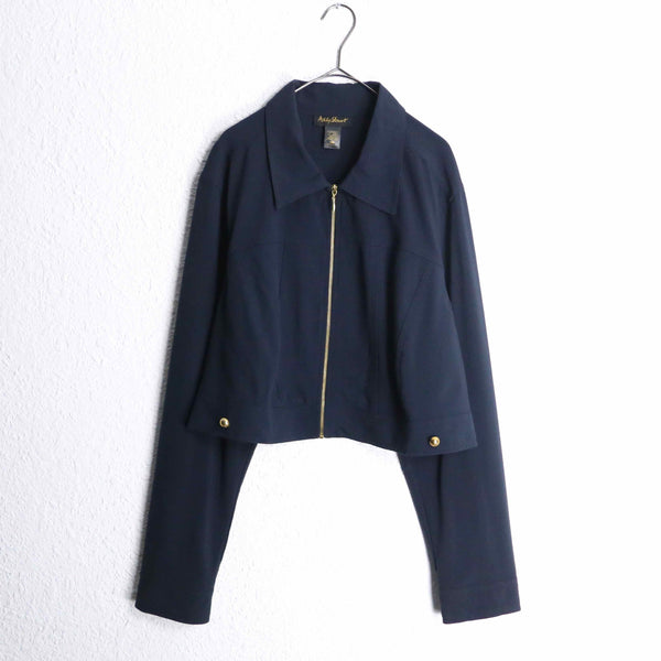navy drape short length zip jacket