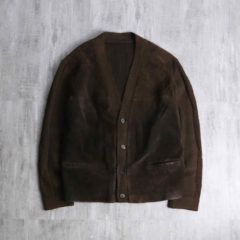 suede switching brown knit cardigan