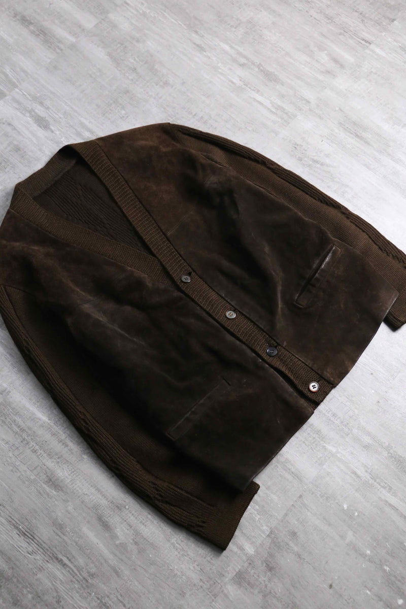 suede switching brown knit cardigan