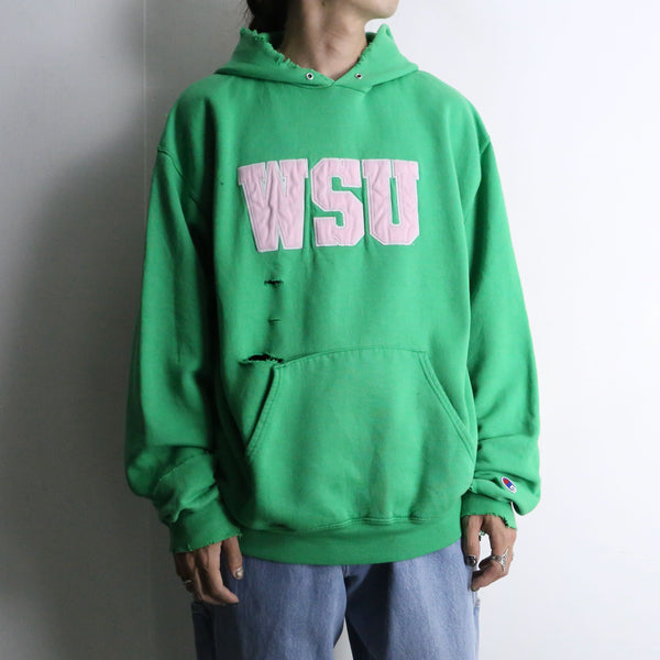 "Re:make" green×pink destroy sweat hoodie