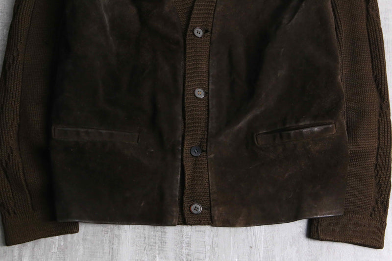 suede switching brown knit cardigan