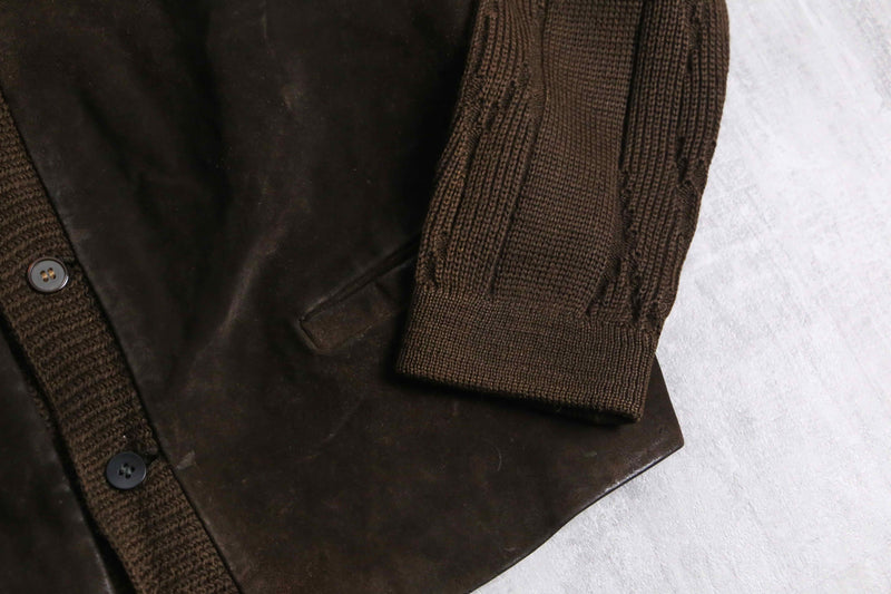 suede switching brown knit cardigan
