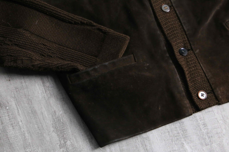 suede switching brown knit cardigan