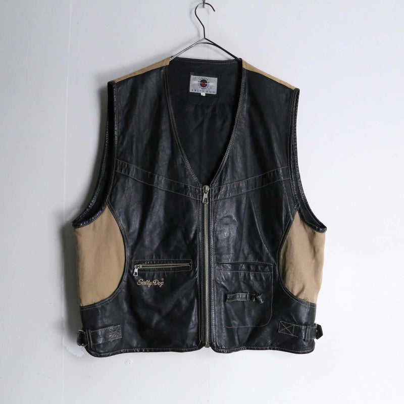 leather switching design vest