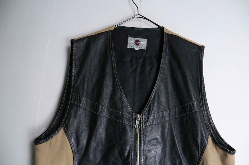 leather switching design vest