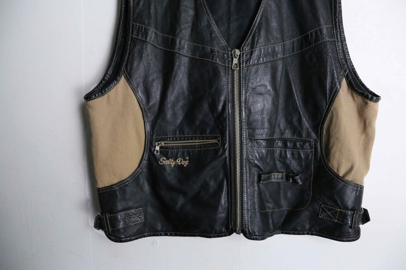 leather switching design vest