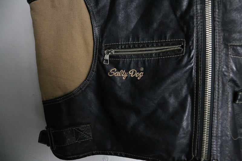 leather switching design vest