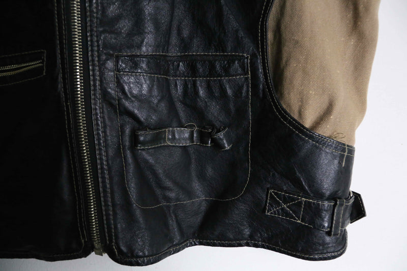 leather switching design vest