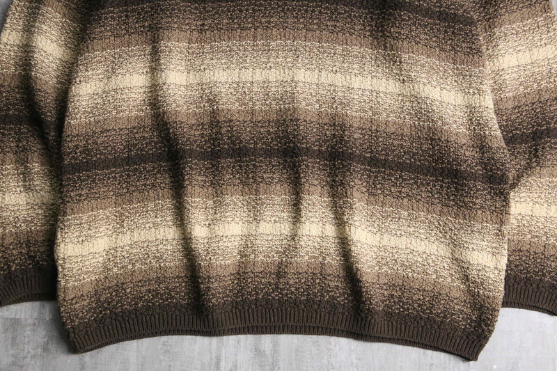 brown base horizontal stripe V-neck knit