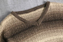brown base horizontal stripe V-neck knit