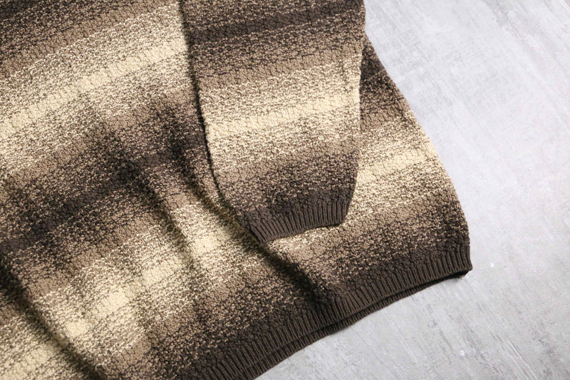 brown base horizontal stripe V-neck knit