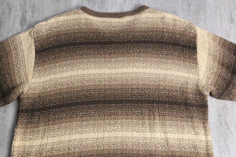 brown base horizontal stripe V-neck knit