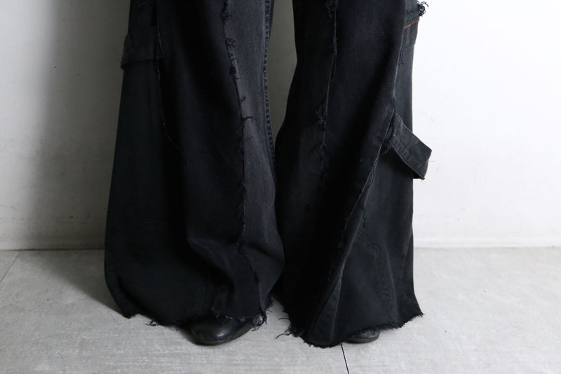 "Re:make" black belt loop design flare denim pants