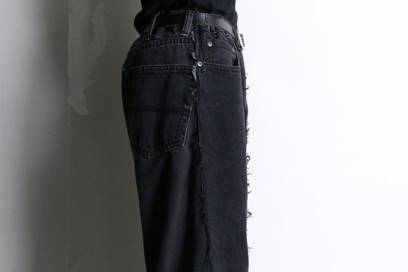 "Re:make" black belt loop design flare denim pants