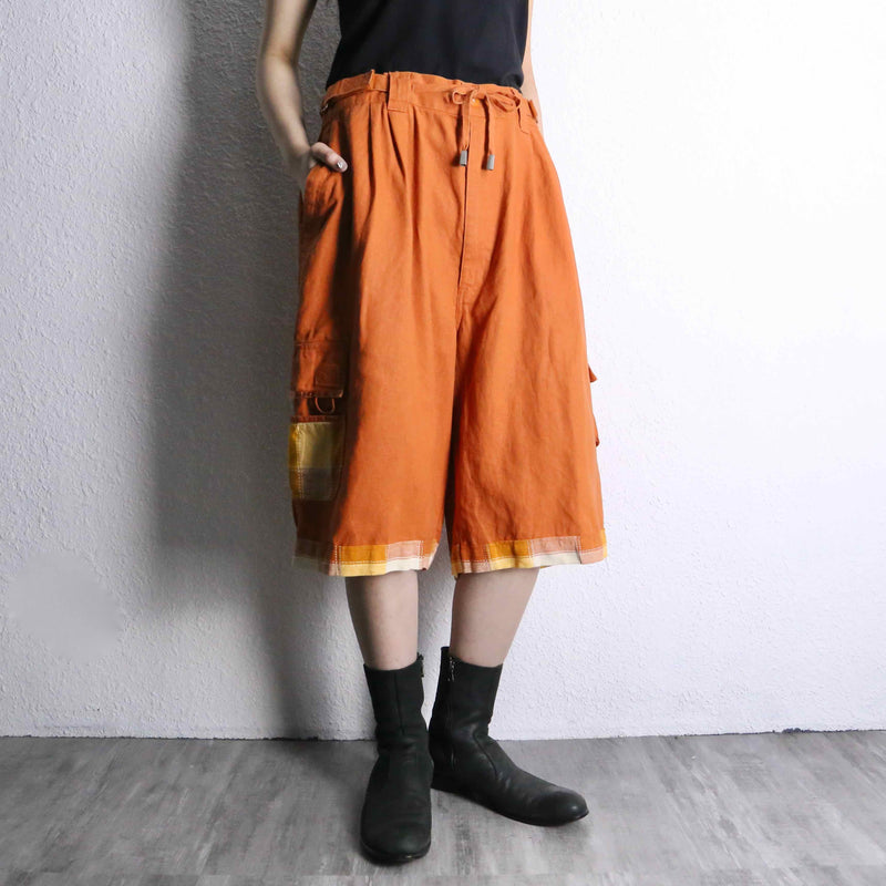 orange linen cargo short pants
