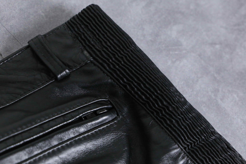 side gather zip leather pants