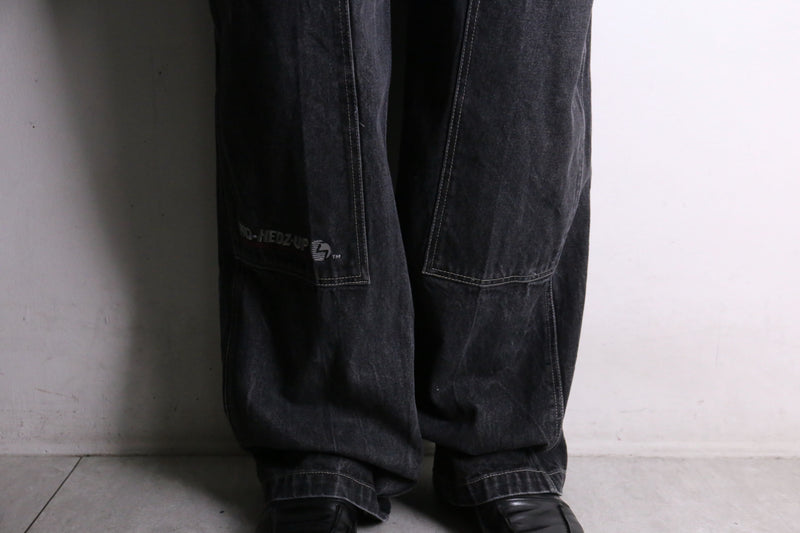 faded black wide straight double knees design overall