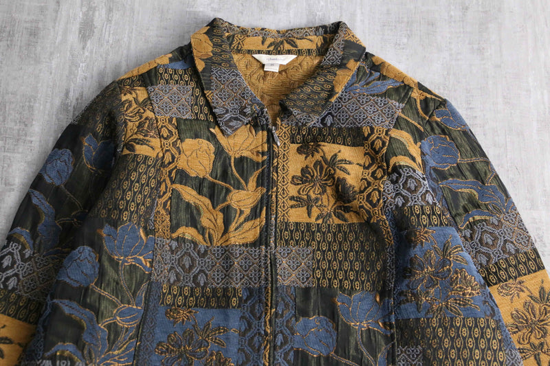 patchwork design gobelin zip jacket