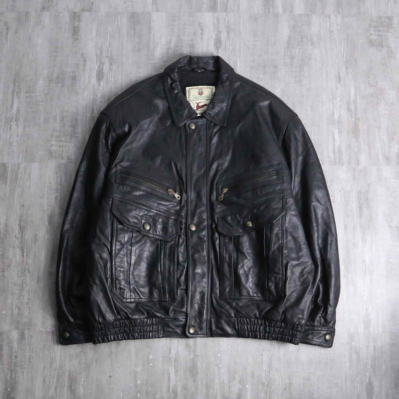 multi pocket black leather jacket