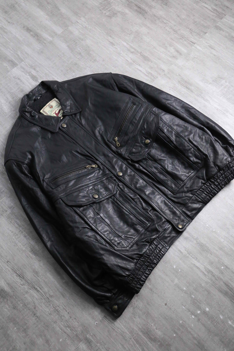 multi pocket black leather jacket