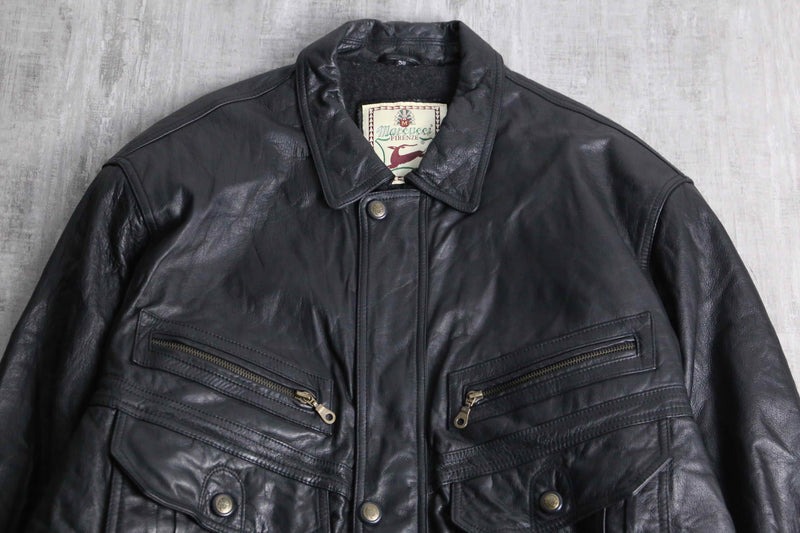 multi pocket black leather jacket