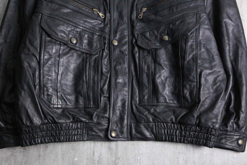 multi pocket black leather jacket