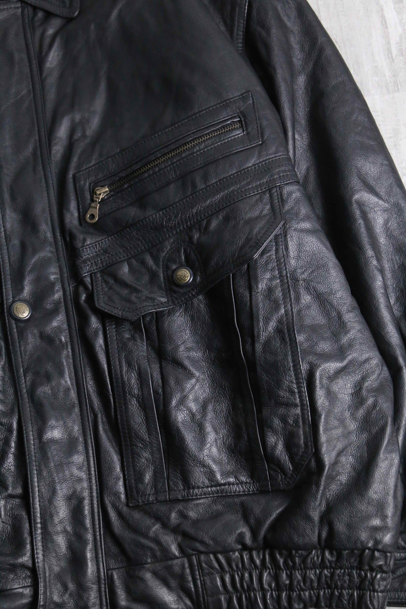 multi pocket black leather jacket