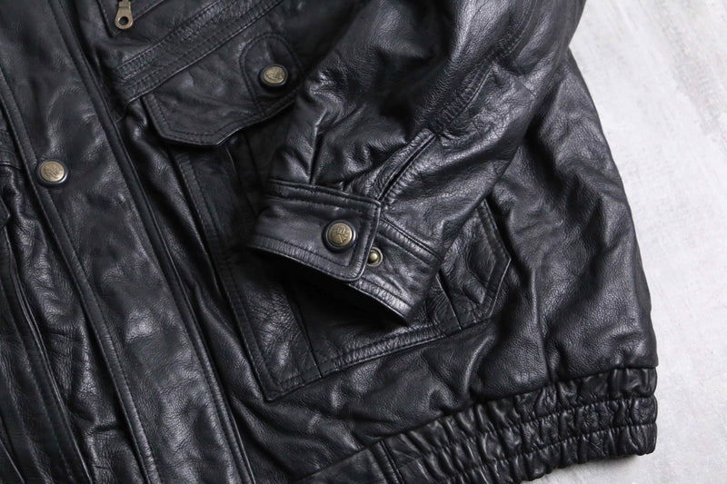 multi pocket black leather jacket