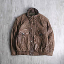 good aging stand collar brown leather jacket