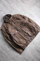 good aging stand collar brown leather jacket