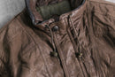 good aging stand collar brown leather jacket
