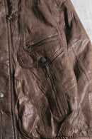 good aging stand collar brown leather jacket