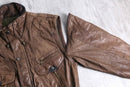 good aging stand collar brown leather jacket