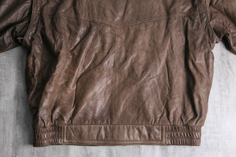 good aging stand collar brown leather jacket