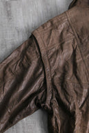 good aging stand collar brown leather jacket
