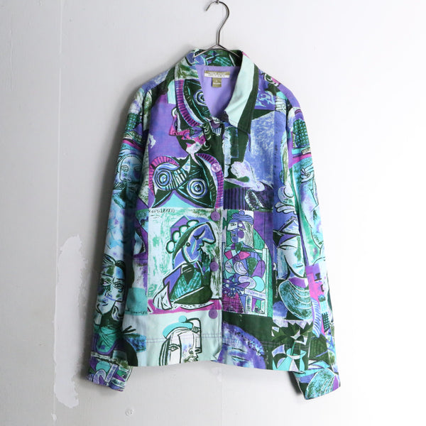 Picasso art graphic linen×cotton shirt jacket