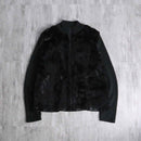 black fakefur zip knit jacket
