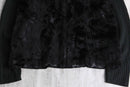 black fakefur zip knit jacket
