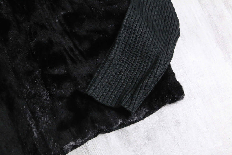 black fakefur zip knit jacket