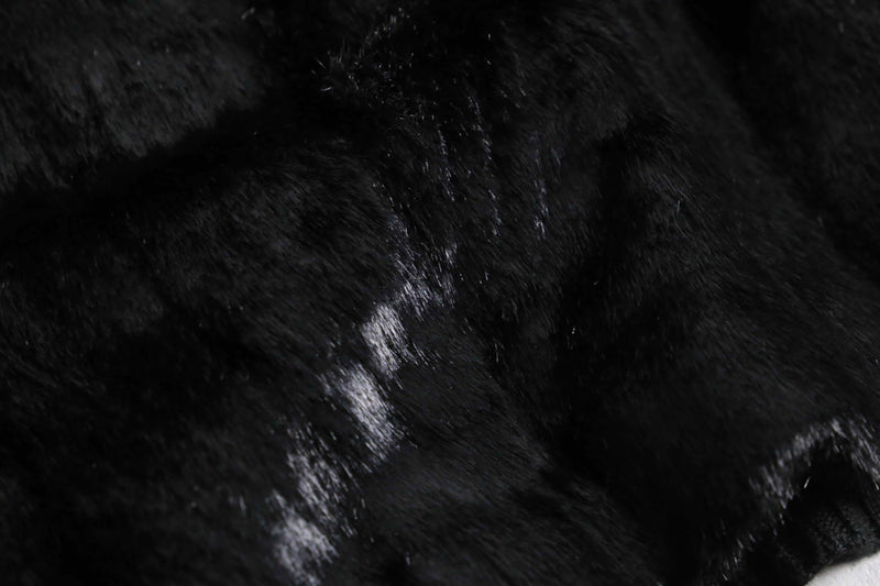 black fakefur zip knit jacket