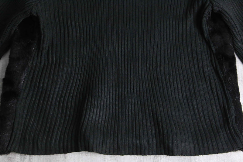 black fakefur zip knit jacket