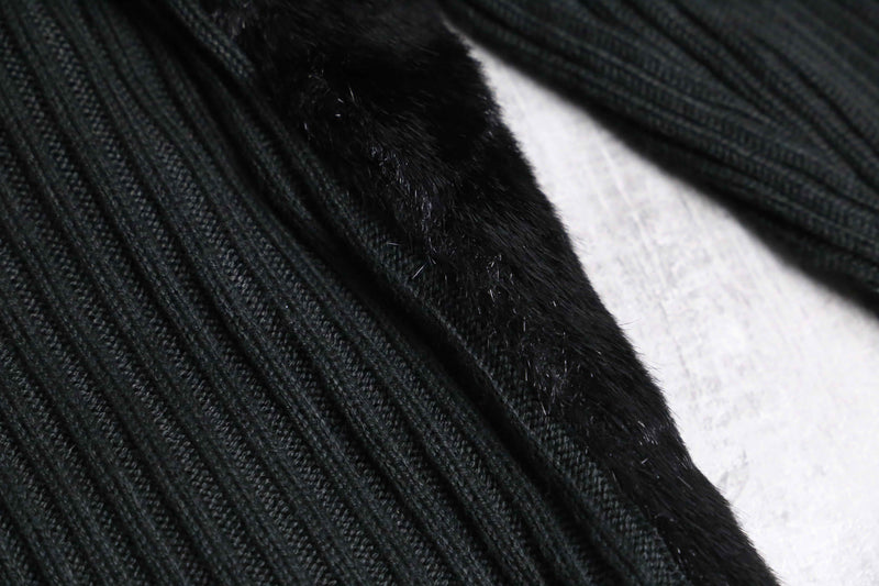 black fakefur zip knit jacket