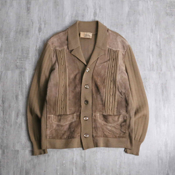 suede swiching open collar knit