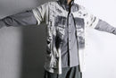 "Re:make" damaged tee docking stripe shirt